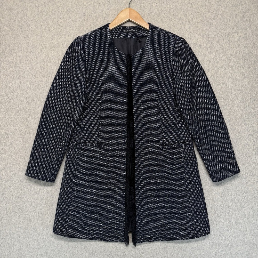 Estelle‎ and Finn Womens Size 6 Tweed Open Front Coat Jacket Blue White Wool
